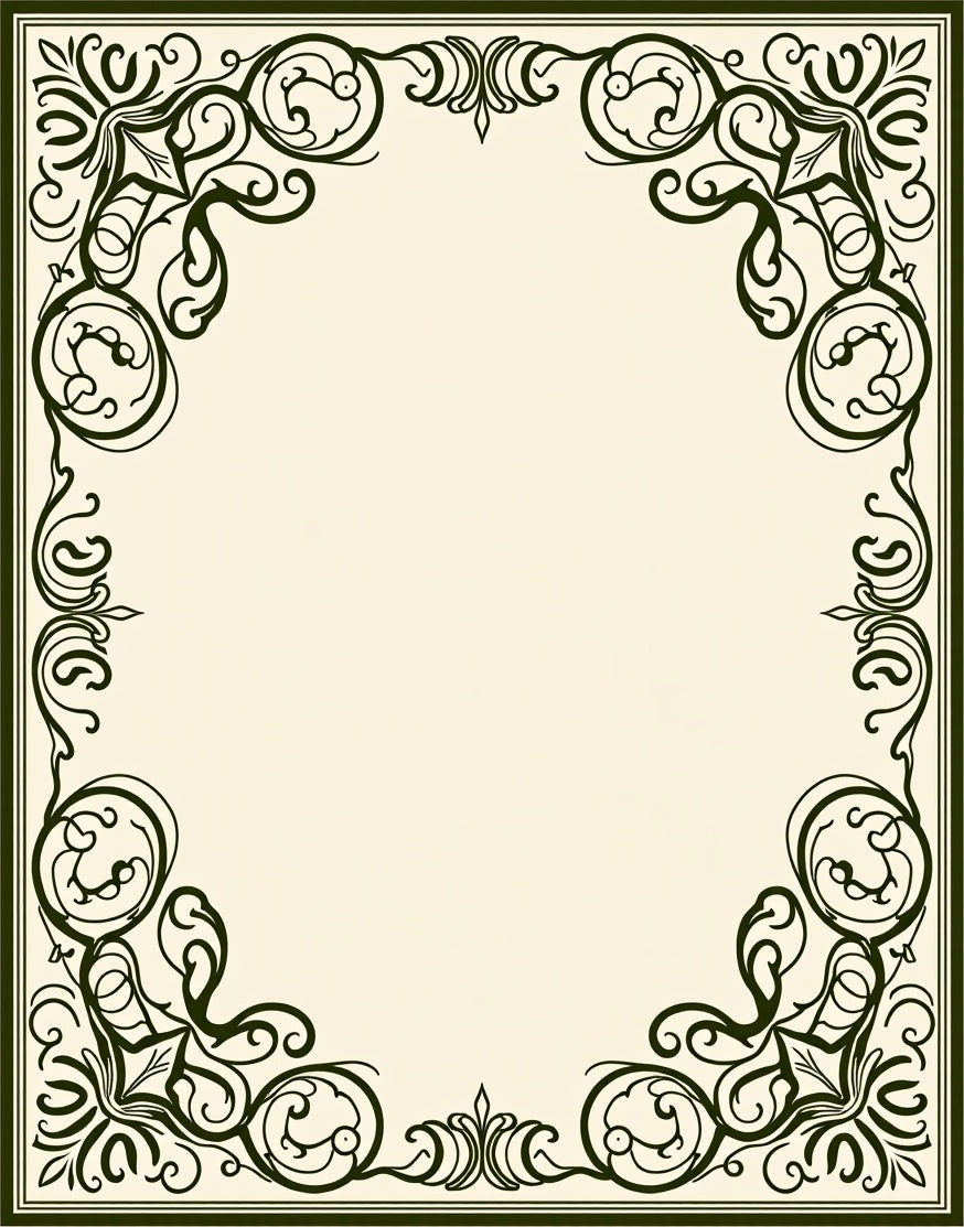 Ornate Dark Green Scrollwork Frame Rug