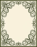Ornate Dark Green Scrollwork Frame Rug