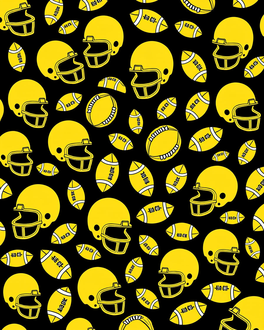 Yellow Football Helmets and Balls Rug