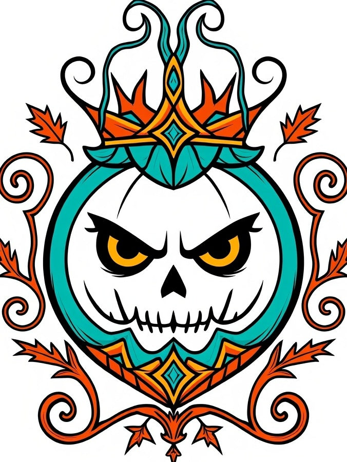 Mischievous Teal Pumpkin Crown Mandala Rug