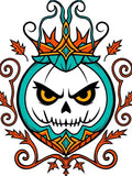 Mischievous Teal Pumpkin Crown Mandala Rug