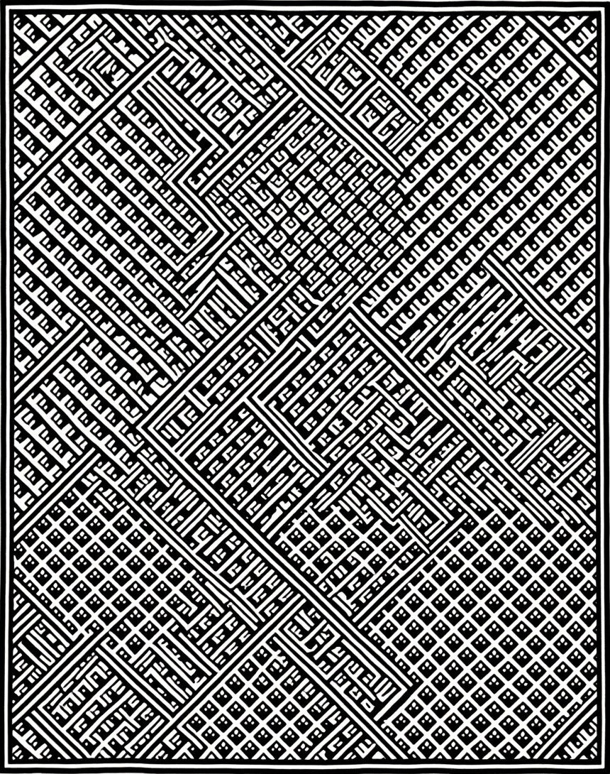 Black White Geometric Maze Runner Rug