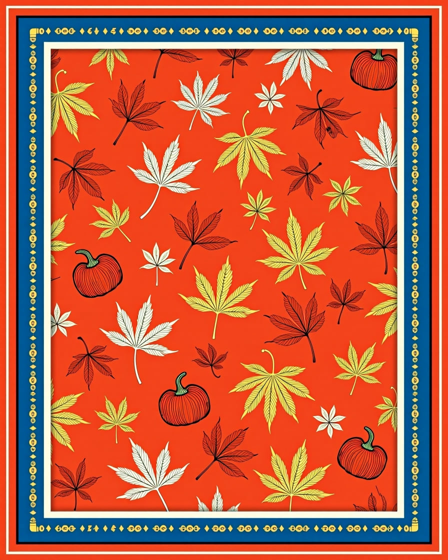 Autumn Leaves Pumpkin Border Rug