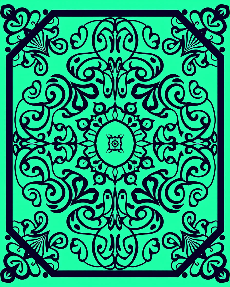 Emerald Green Black Scroll Medallion Rug