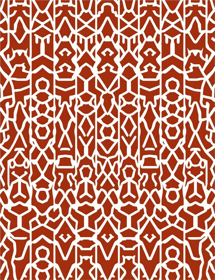 Terracotta White Abstract Geometric Symmetry Rug