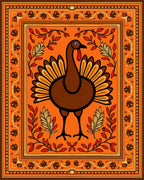 Harvest Turkey Autumn Leaves Border Rug