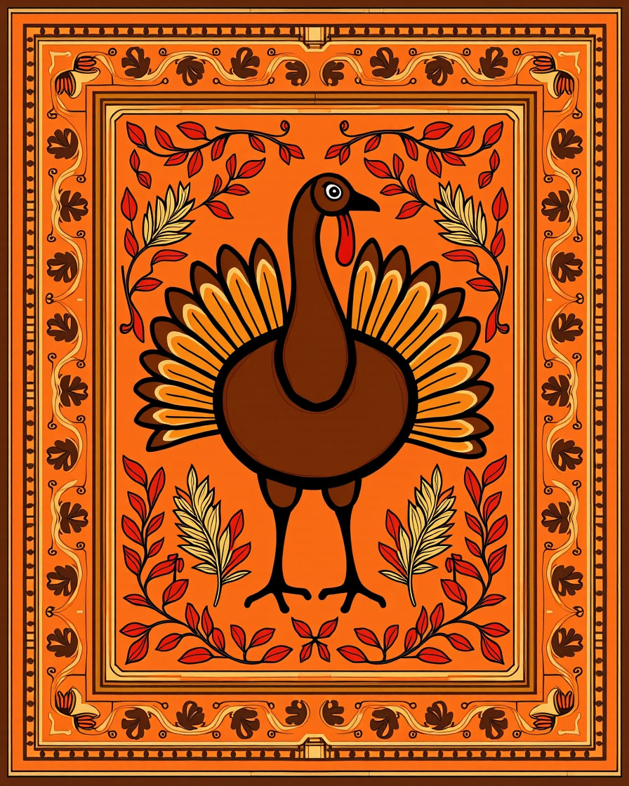Harvest Turkey Autumn Leaves Border Rug