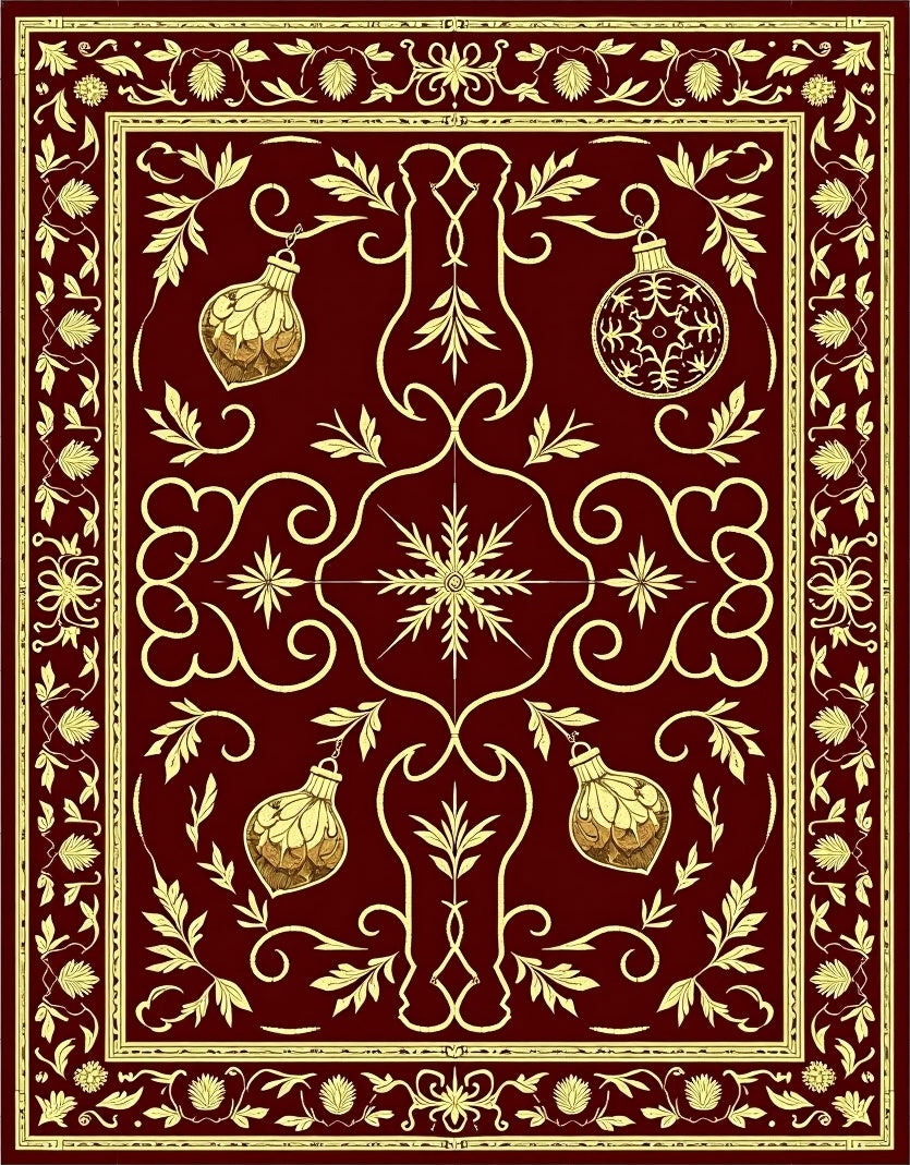 Rich Burgundy Golden Ornament Garland Rug