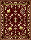 Rich Burgundy Golden Ornament Garland Rug