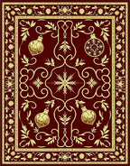Rich Burgundy Golden Ornament Garland Rug