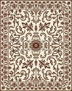 Ornate Brown Floral Scroll Medallion Rug