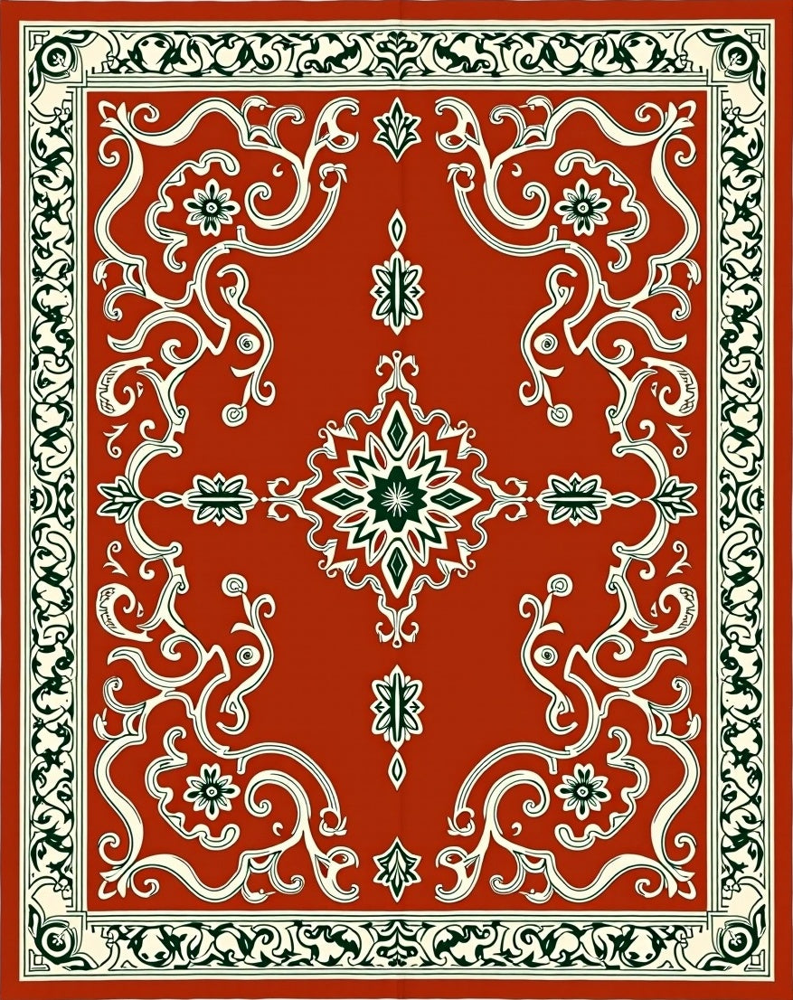 Ornate Vine Medallion Red Rug