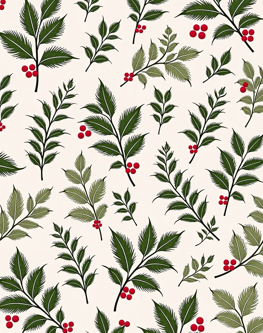 Green Branch Red Berry Botanical Rug