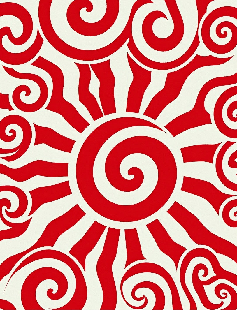 Bold Red Sun Swirl Rug