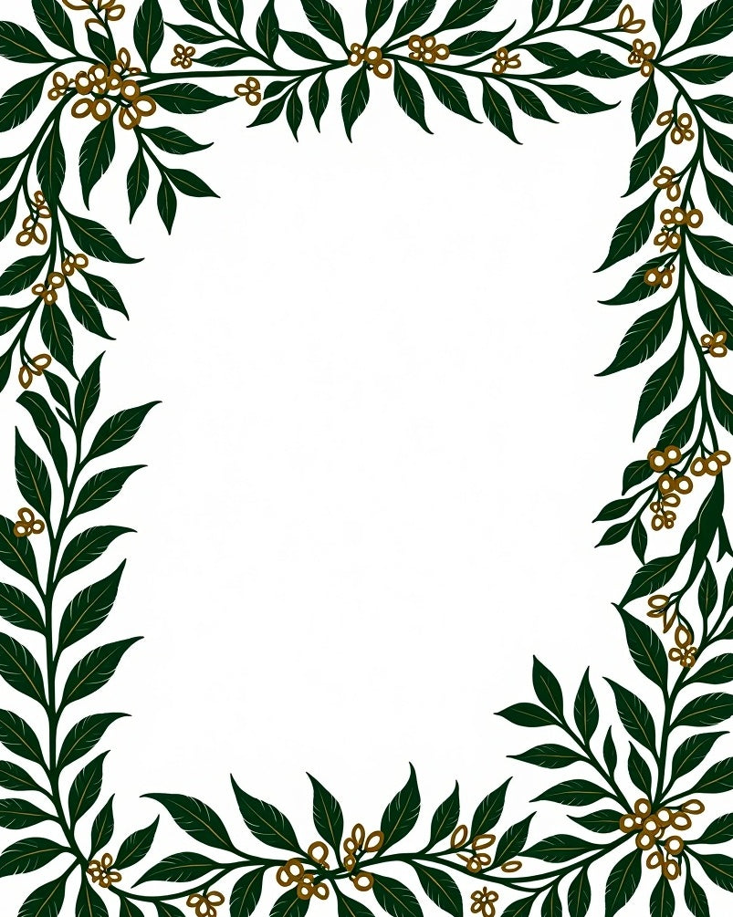 Dark Green Leafy Vine Border Rug