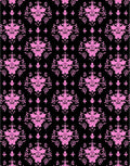 Pink Floral Damask Black Background Rug