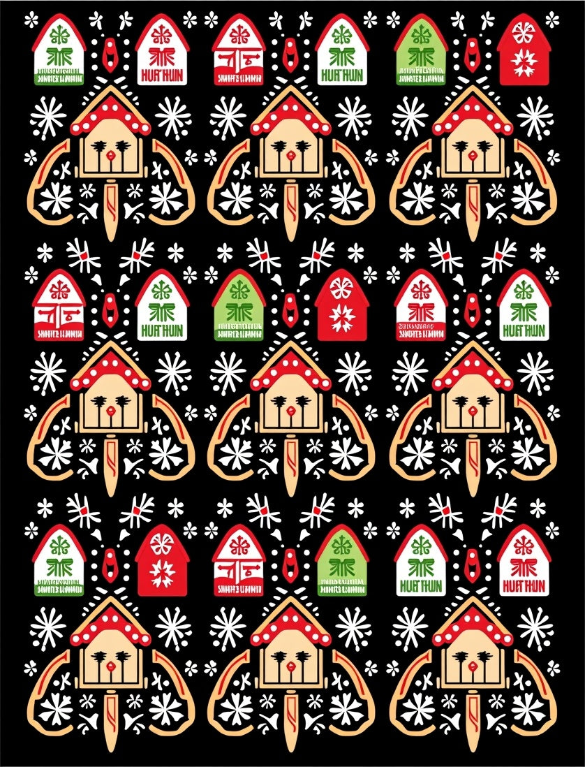 Folk Art Red Houses Snowflake Whimsy Rug