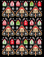 Folk Art Red Houses Snowflake Whimsy Rug