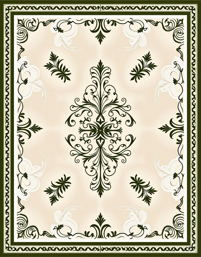 Emerald Green Damask Floral Ornament Rug