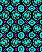 Vibrant Aqua Swirls Black Jewel Accents Rug