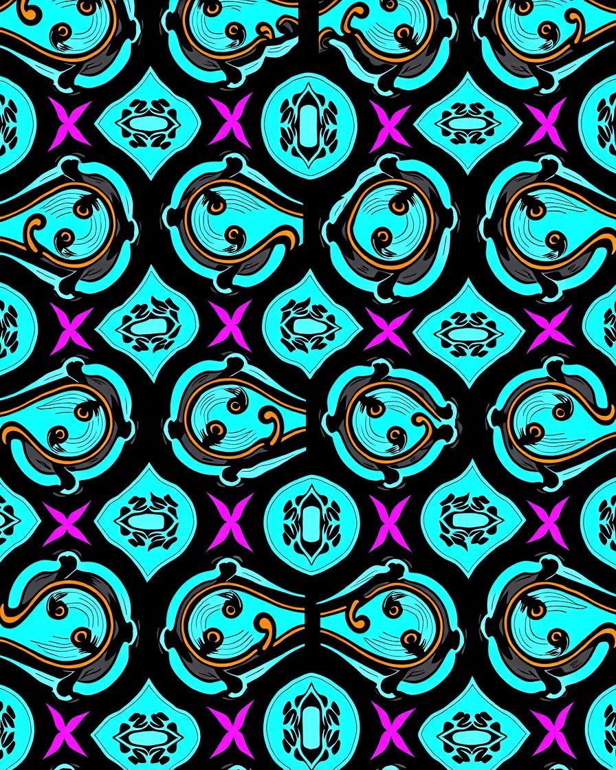 Vibrant Aqua Swirls Black Jewel Accents Rug