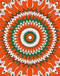 Vibrant Orange Green Sunburst Mandala Rug