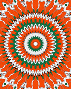 Vibrant Orange Green Sunburst Mandala Rug