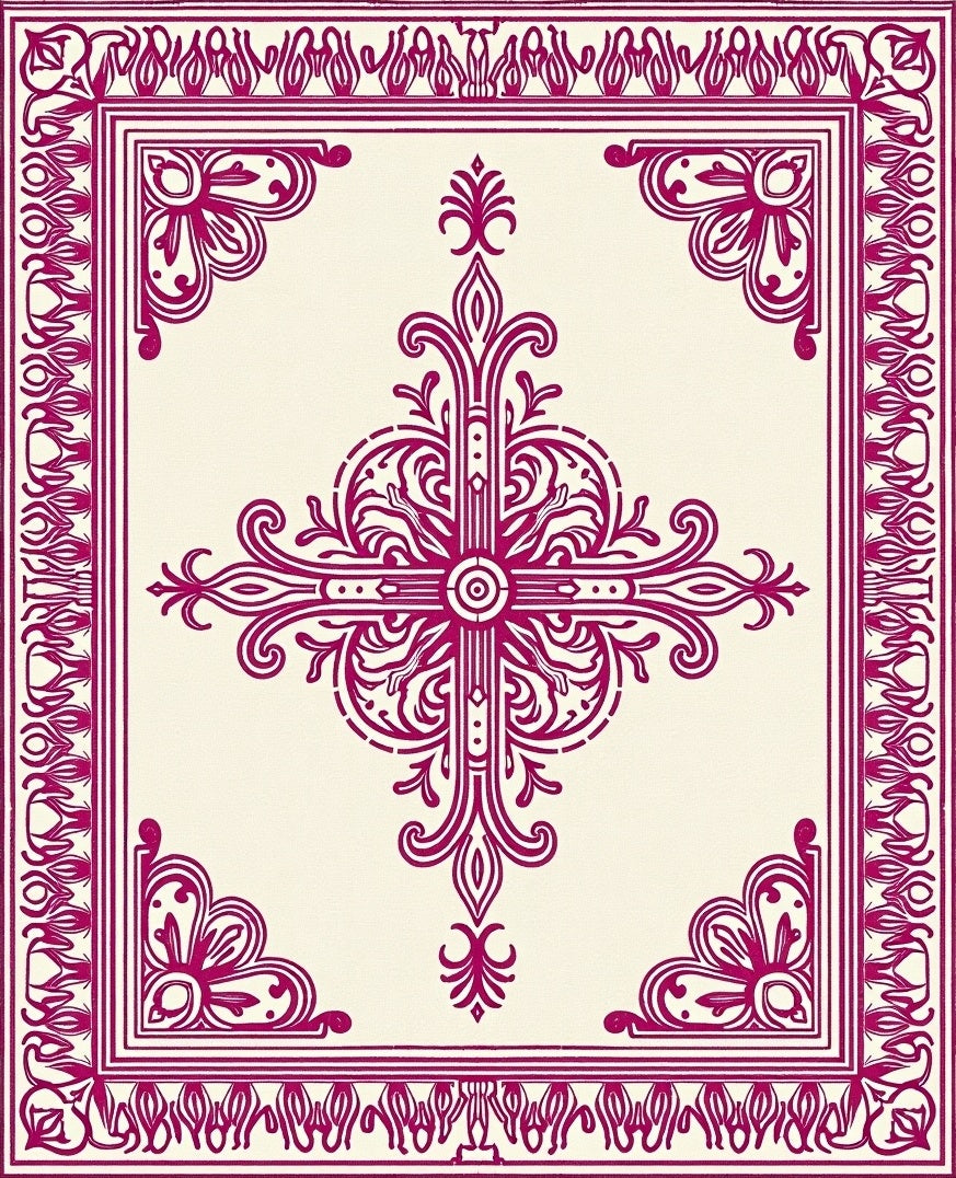 Deep Magenta Floral Sunburst Frame Rug
