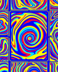 Vibrant Swirl Blue Red Yellow Abstract Rug