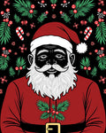 Bold Santa Claus With Red Holly Border Rug