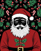 Bold Santa Claus With Red Holly Border Rug