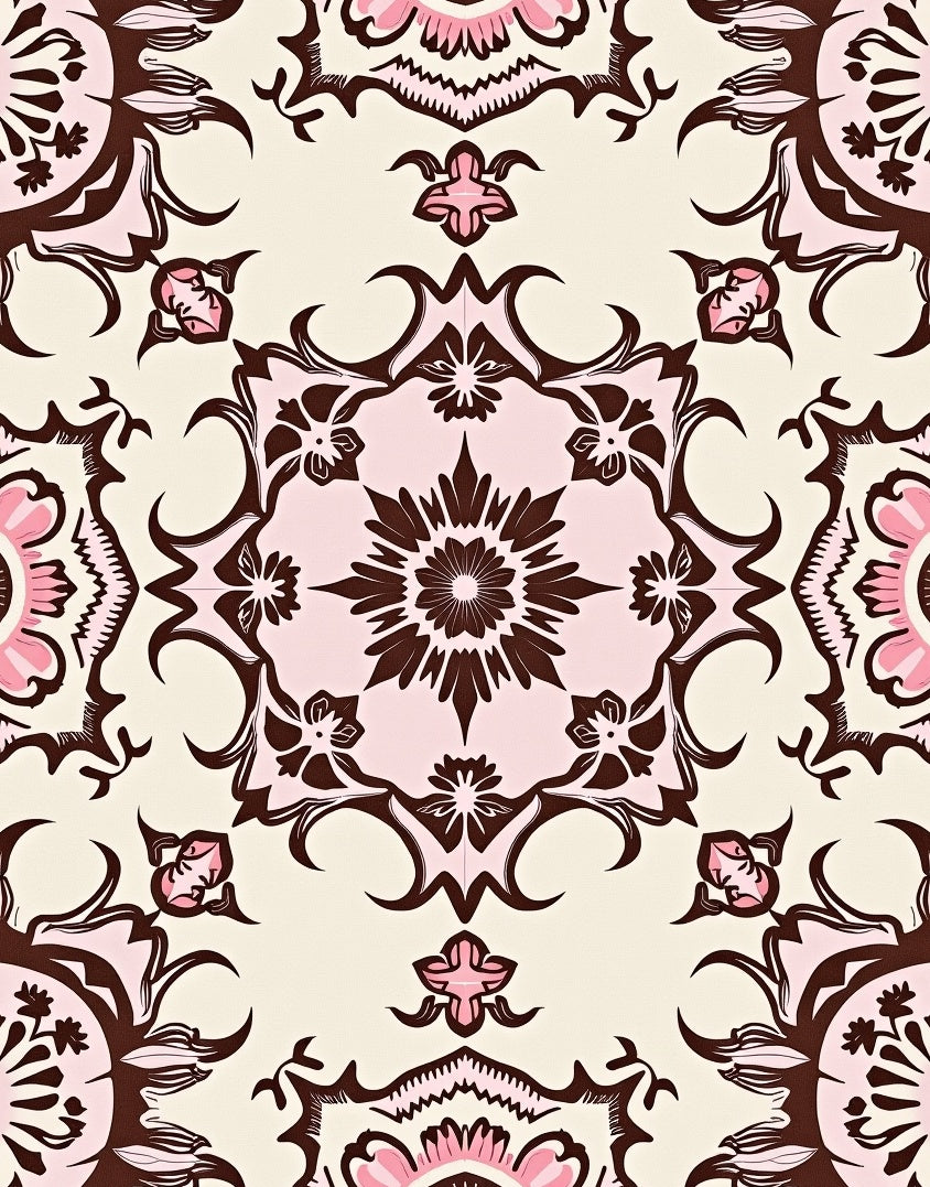 Brown Pink Floral Medallion Rug