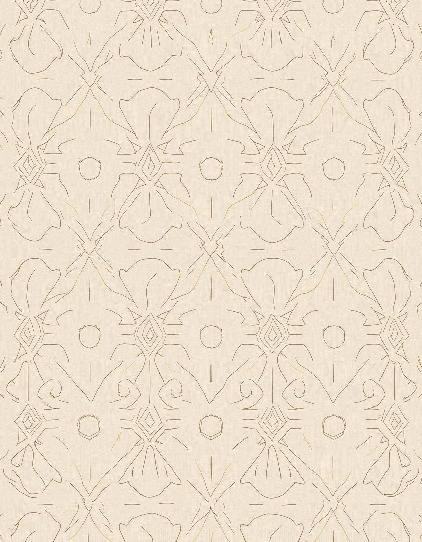 Subtle Tan Floral Medallion Outline Rug