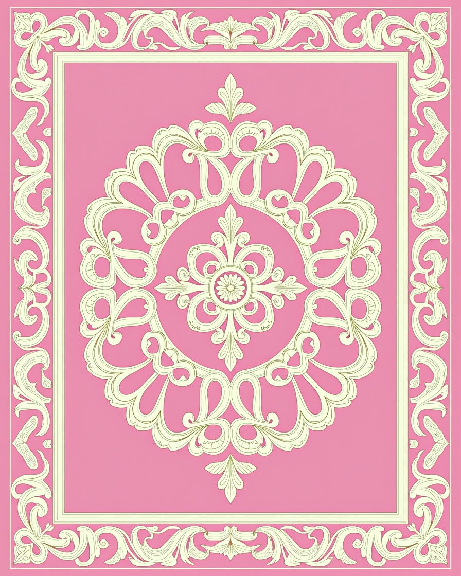 Baroque Floral Ivory Pink Medallion Rug