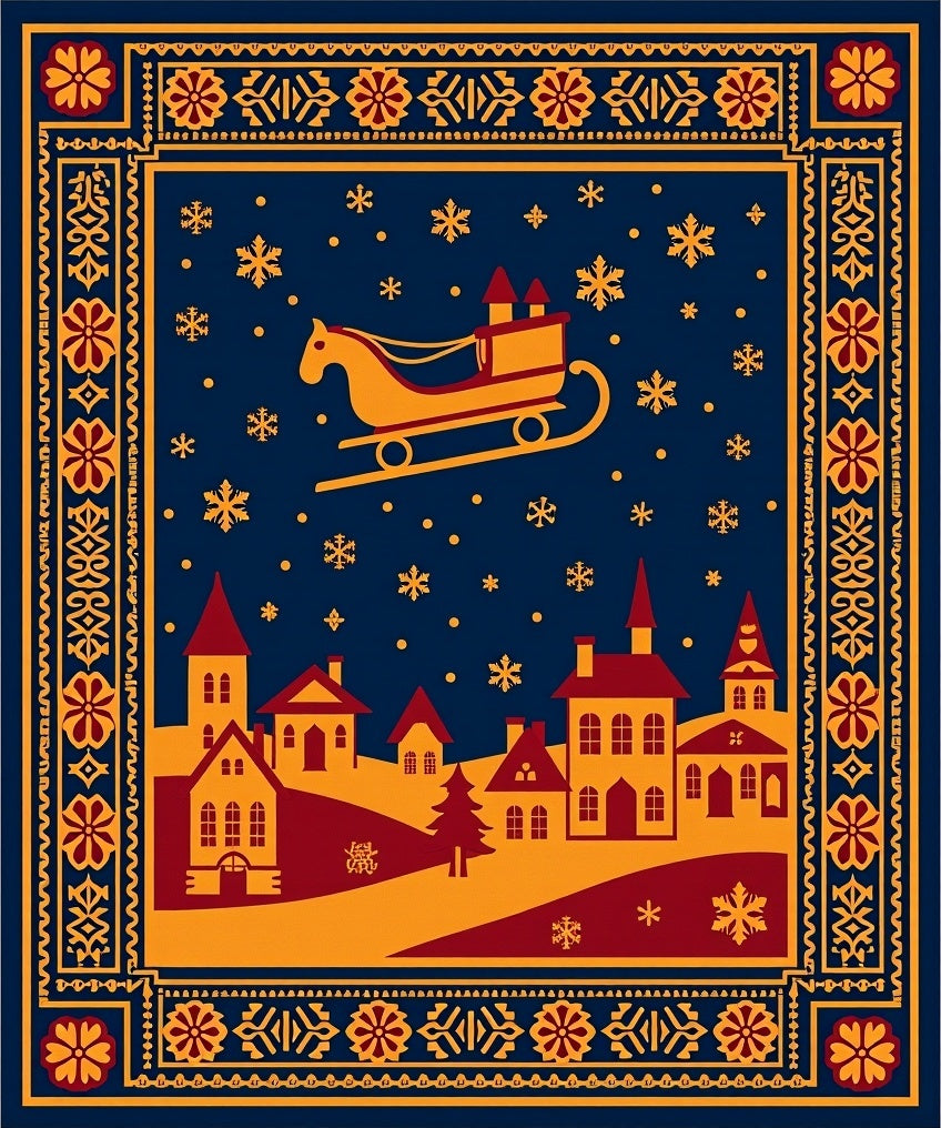 Winter Village Sleigh Ride Snowflakes Rug