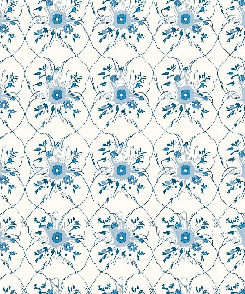 Classic Blue Floral Arabesque Rug