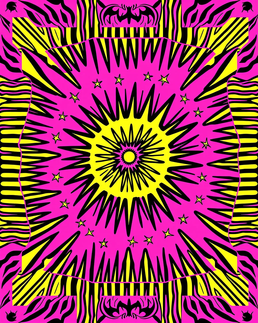 Hot Pink Yellow Burst Star Rug