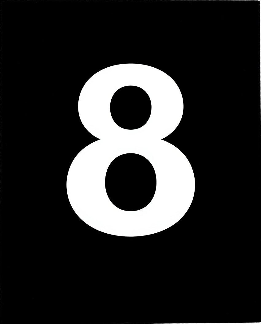 Bold White Number Eight Black Background Rug