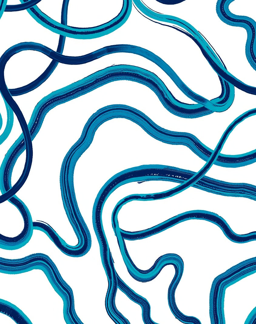 Oceanic Blue Abstract Wavy Lines Rug