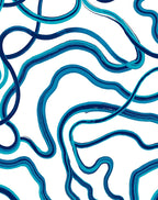 Oceanic Blue Abstract Wavy Lines Rug