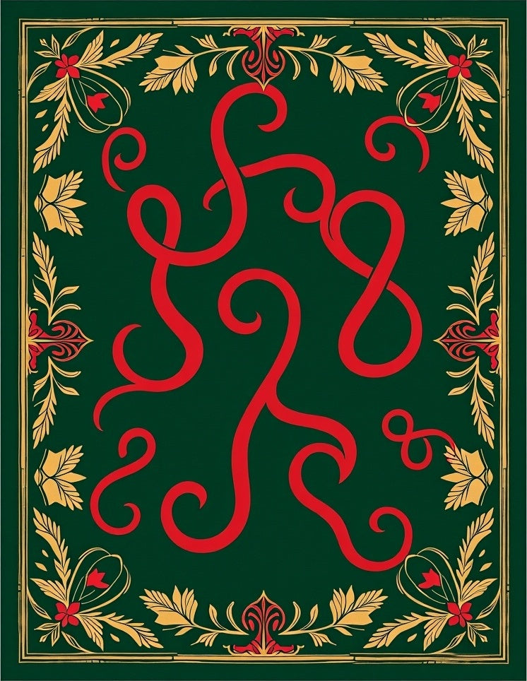 Rich Emerald Red Swirl Floral Border Rug