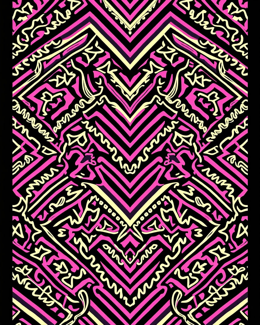 Vibrant Pink Black Geometric Abstract Rug