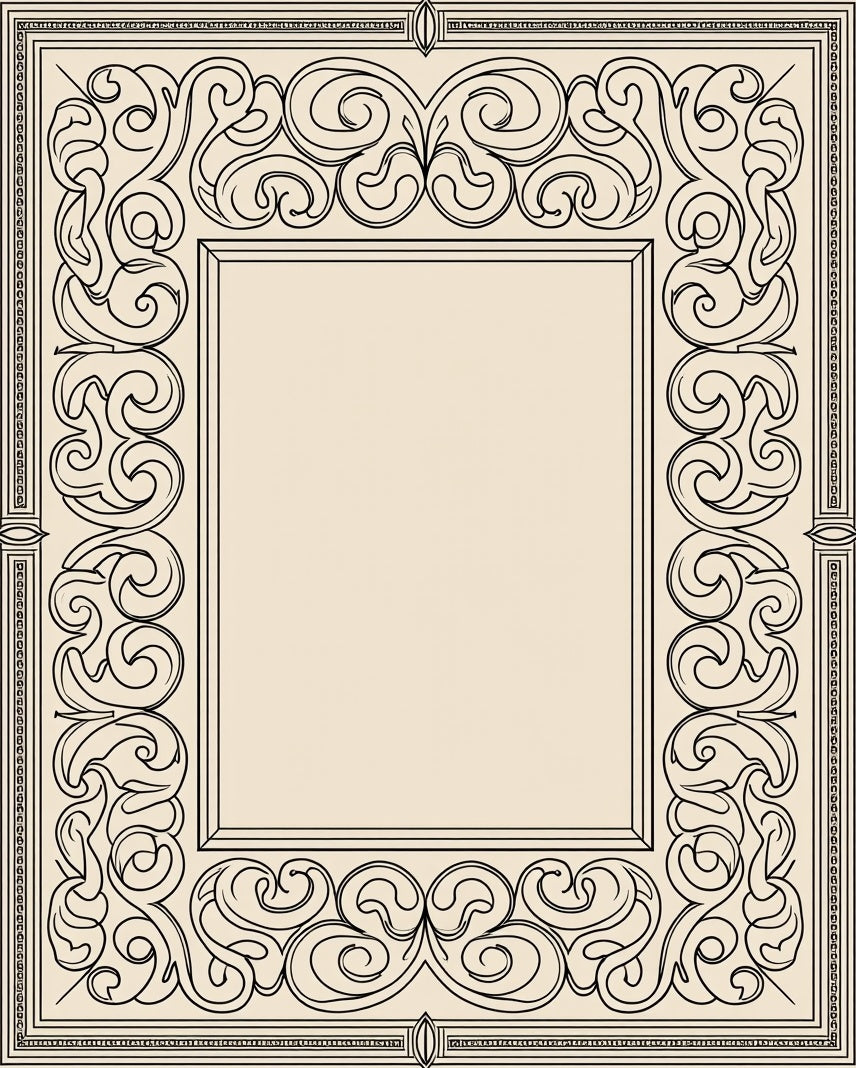 Ornate Beige Scroll Swirl Border Rug