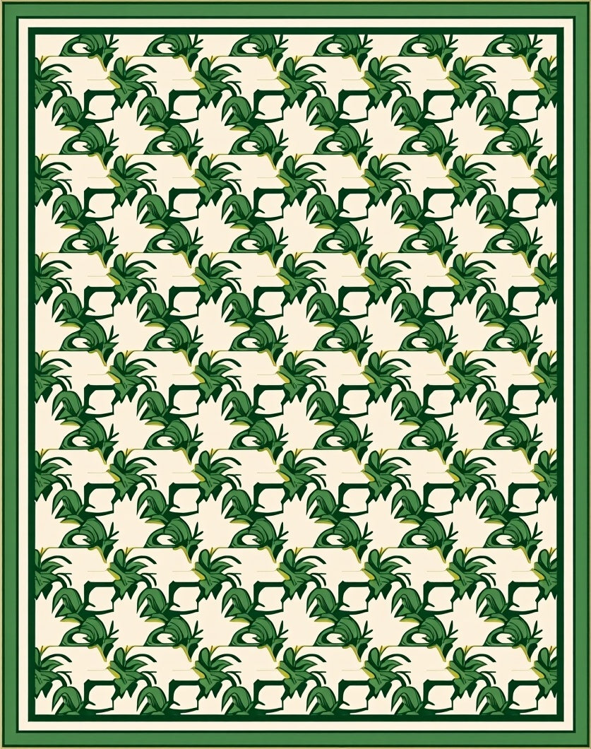Emerald Green Leafy Border Repeating Rug