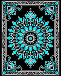 Black Teal Mandala Floral Border Rug