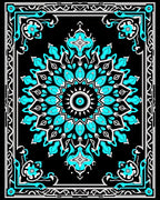 Black Teal Mandala Floral Border Rug