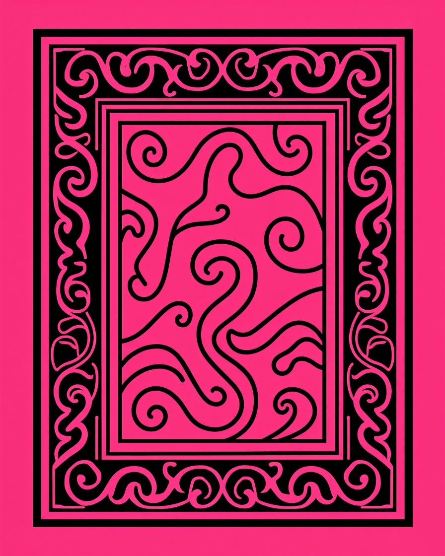 Hot Pink Black Swirls Border Rug