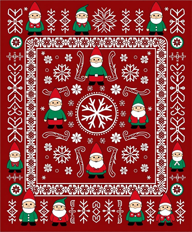 Charming Crimson Gnome Snowflake Swirl Rug