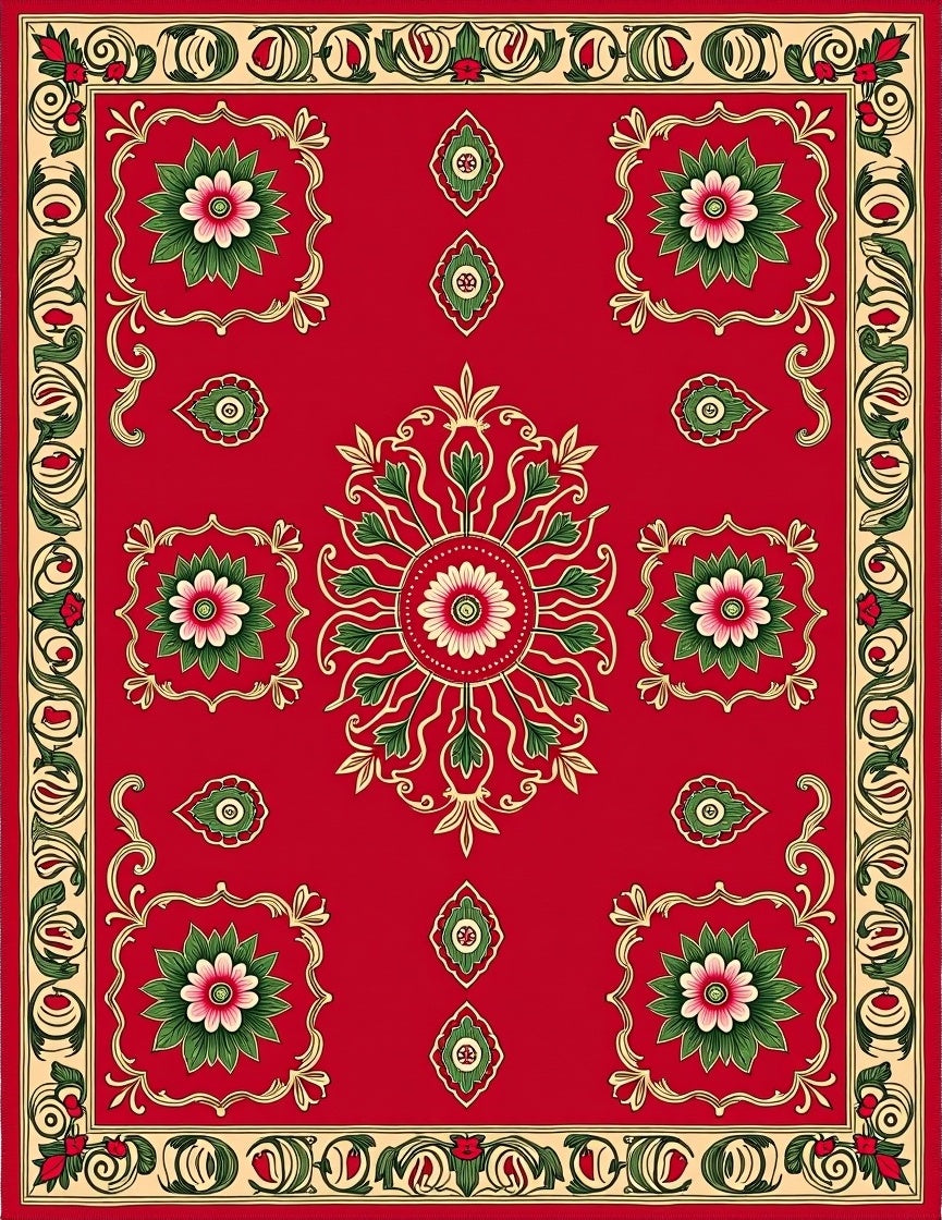 Radiant Crimson Floral Embellished Rug