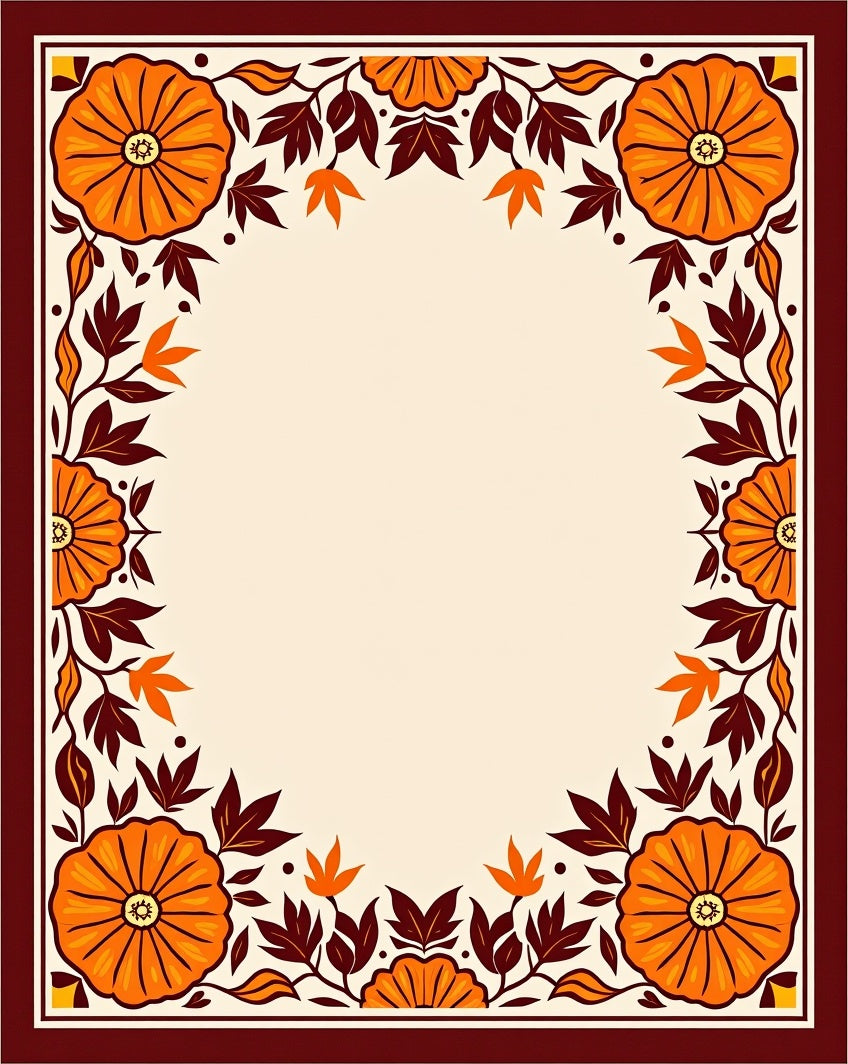 Autumn Pumpkin Floral Border Rug